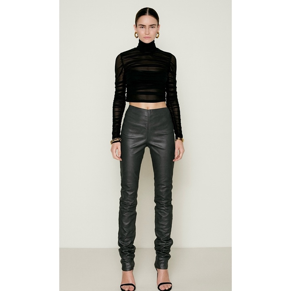 NWT RETROFETE Faux‎ Leather High Rise Y2K Cyber Goth Straight Cigarette Pant XS